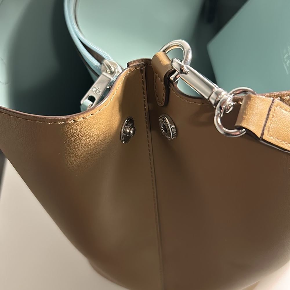 Lauren Ralph Lauren Dryden Marcy Tote Bag Colorblock Blue Tan - Picture 4 of 11